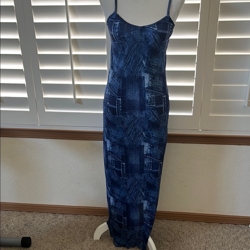Fashion Nova Blue Sheath Maxi Dress Spaghetti Strap